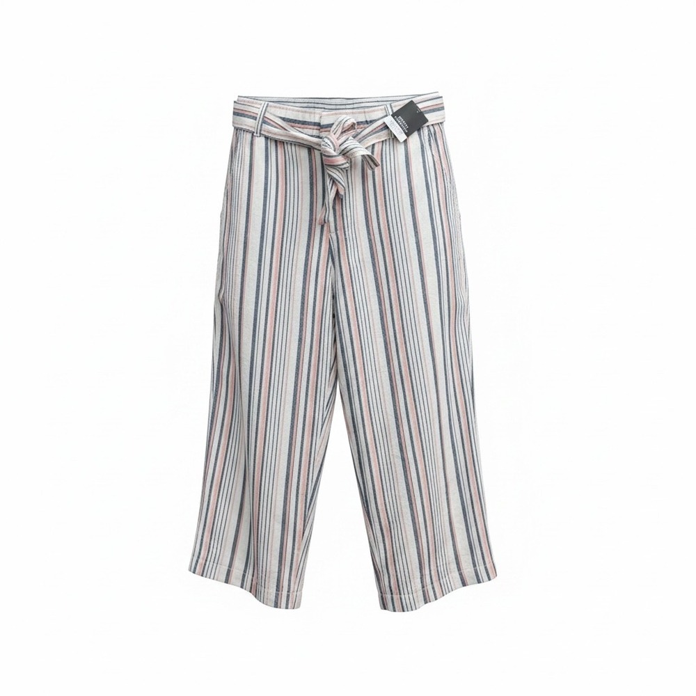 NWT‎ Linen Culottes Cotton Striped Crop Pants Large Wide Leg Breezy Summer Beach